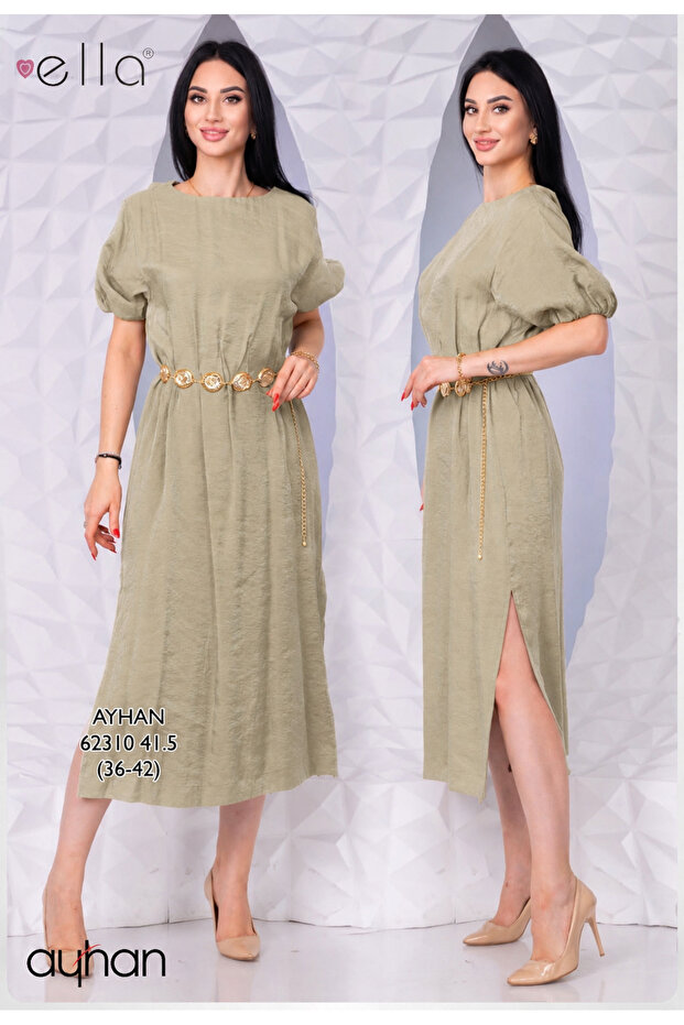 Modal Fabric Full Length Dress with Chain Detail and Side Slit