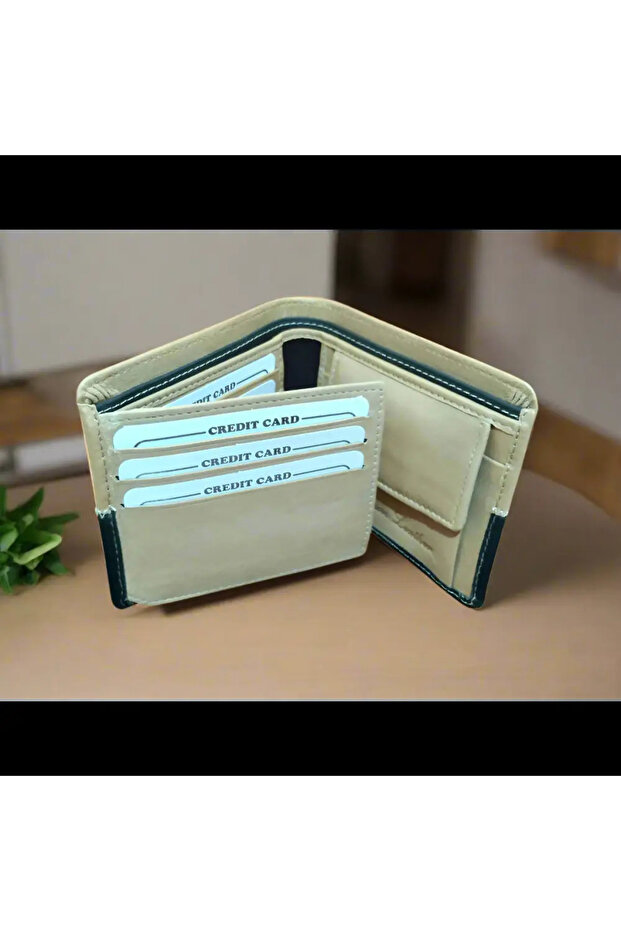 Wallet : Beige-Black Leather Wallet