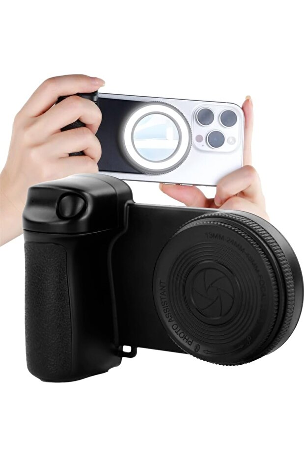 Magnetic Detachable Smartphone Camera Handle with Bluetooth | Cellphone Selfie Light & 360° Rotation | Pro Vlogging Grip for iPhone & Android | Live Stream & Content Creation Companion