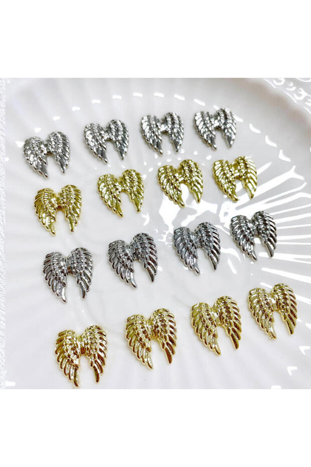 Mixed 10pcs Retro Alloy Metal Nail Charms Gold Silver Angel Wing for Nail Art Decorations DIY Access