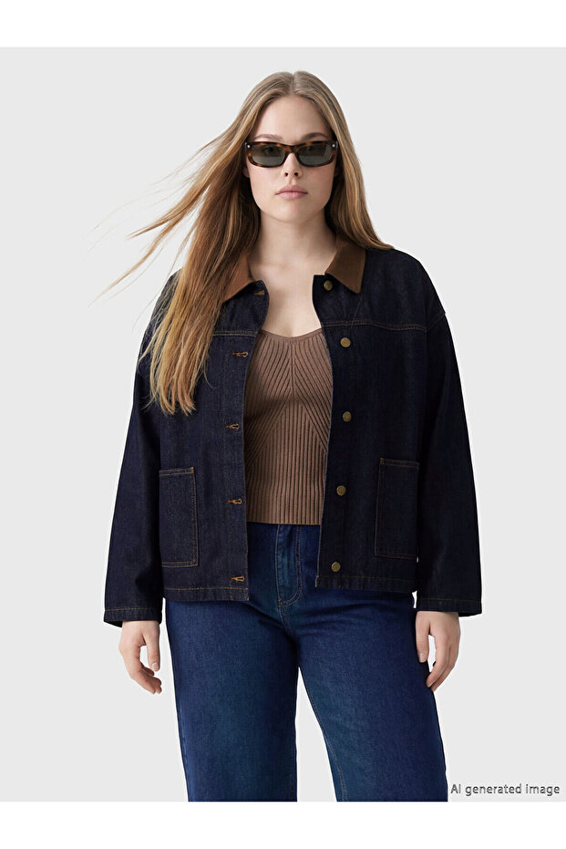 Nevavm Velvet Shirt Collar Women's Jean Jacket with a Difference
