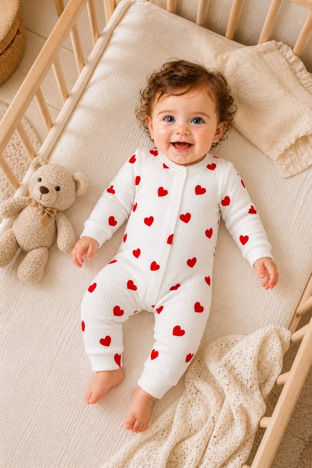 Baby Girl Heart Patterned Jumpsuit Seasonal Baby Jumpsuit