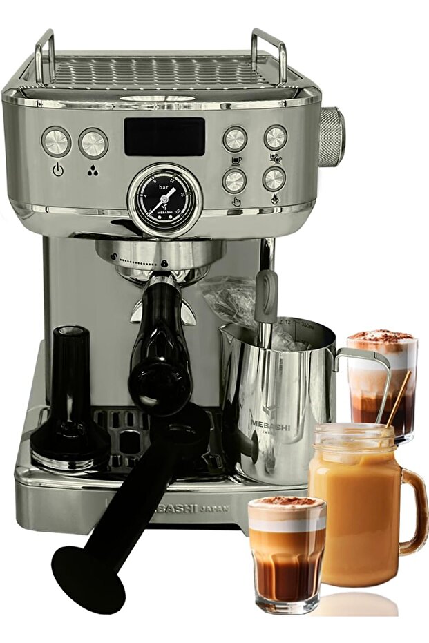 Espresso Coffee Machine with Digital Screen - 19 Bar, 1.8L Capacity, Stainless Steel