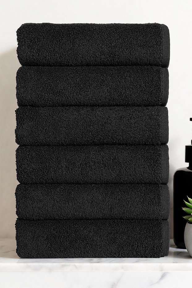 Set of 6 Black 50X90 cm Towels | 100% Cotton Hotel Towel | Suitable for Hairdressers, Spa, and Professional Use