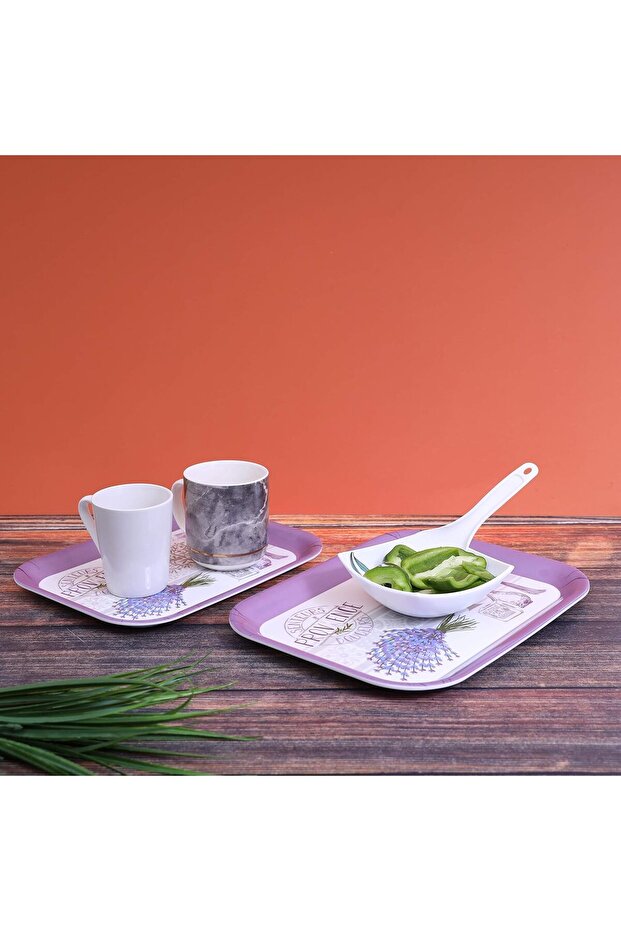 2Pcs Melamine Tray Set (11Inch+13Inch) - Lightweight Tough Material Serving Tea Coffee Tray | Ideal For Serving Appetizers, Dips, Tea & Coffee Cups, Water & More