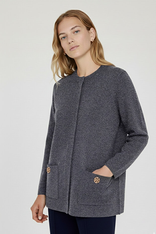 Dark Gray Women's Jacket with Buttoned Pockets