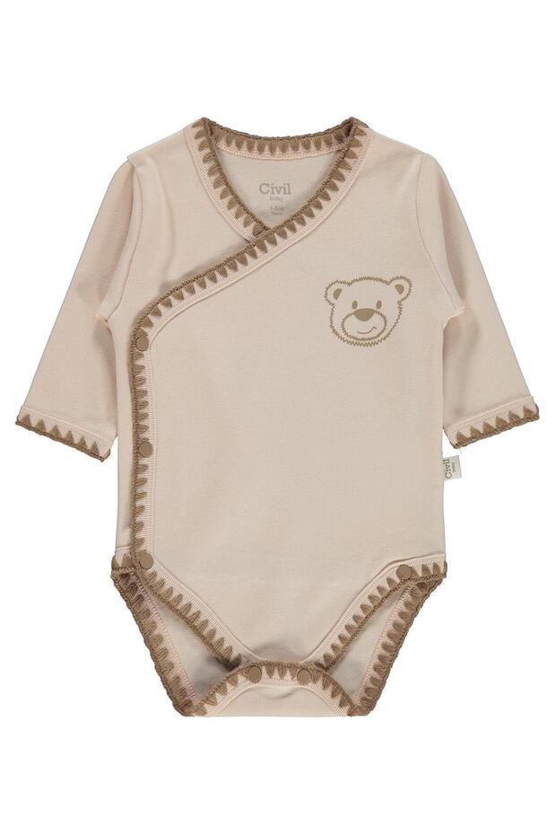 Sitting Sweet Bear Printed 1-9 Months Snap-On Badi - Elephant Tooth