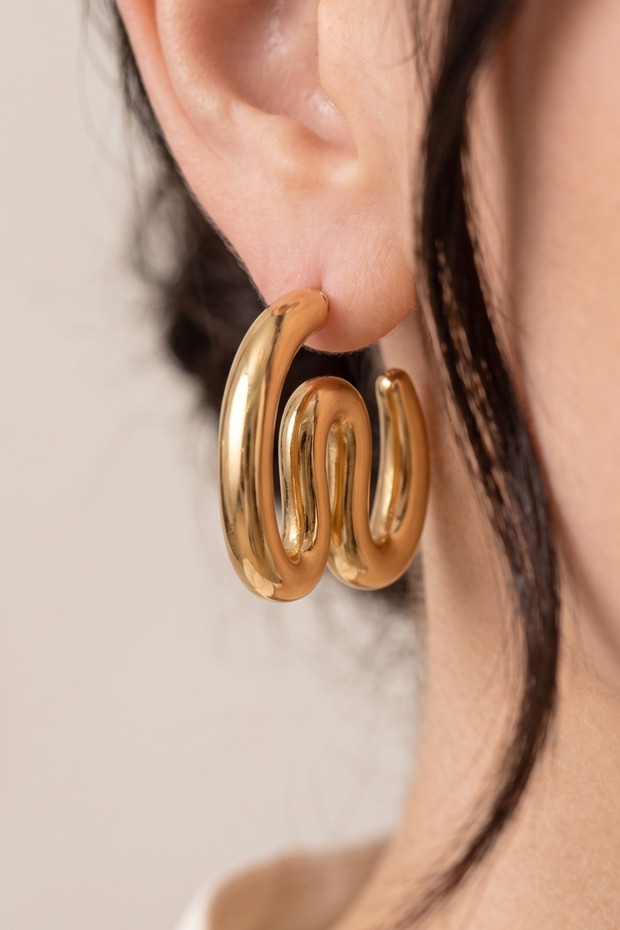 Gold Premium Anti-Tarnish Wavy Lightweight Earrings