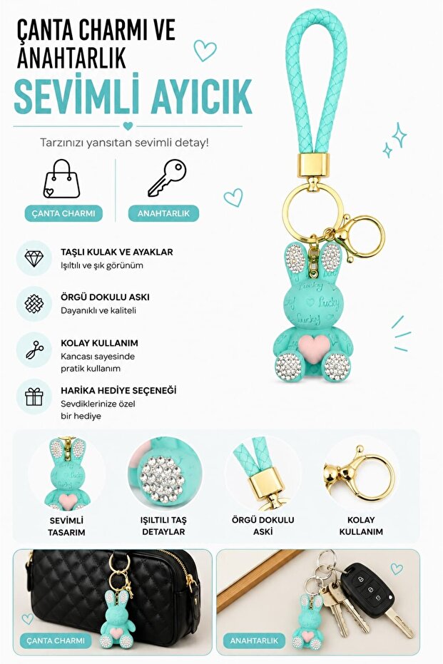 Turquoise Stone Rabbit Bag Charm