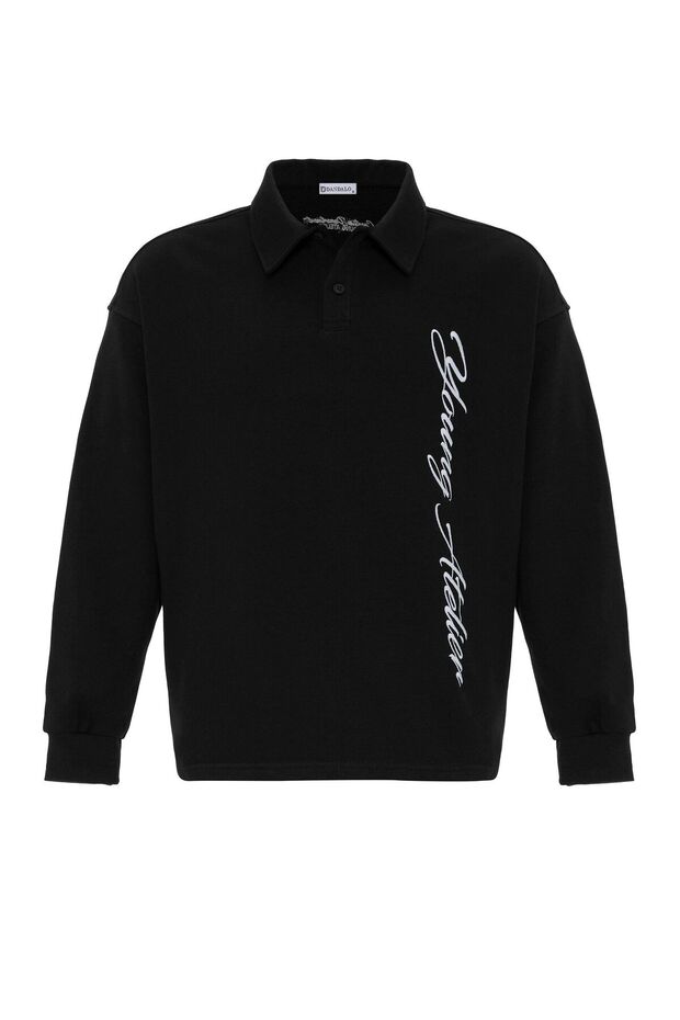 Polo collar detailed oversize sweatshirt
