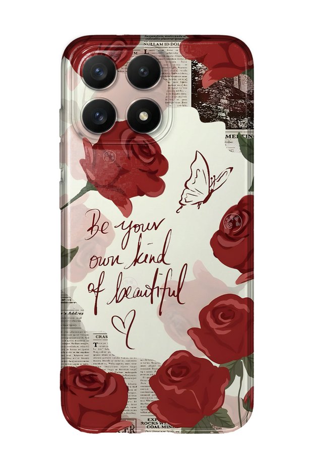 Xiaomi 17 Compatible Red Rose Patterned Transparent Phone Case