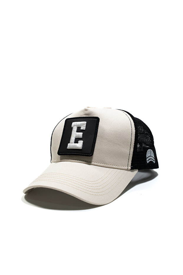 Beige Black Hat with Letter Patch Detail and Mesh | Sports Hat Suitable for Daily Use