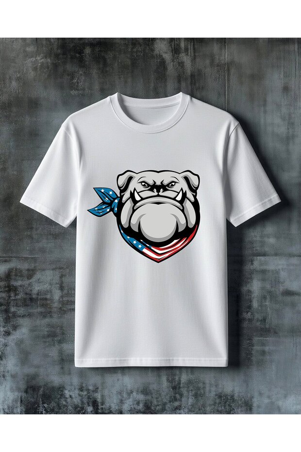 Bulldog American Flag Printed Oversize T-Shirt