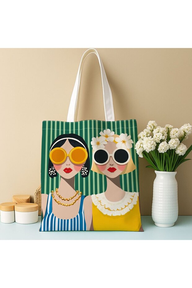 35cmx40cm 1pc A Fashion glasses pattern printed canvas tote bag, suitable for daily use, shopping, s