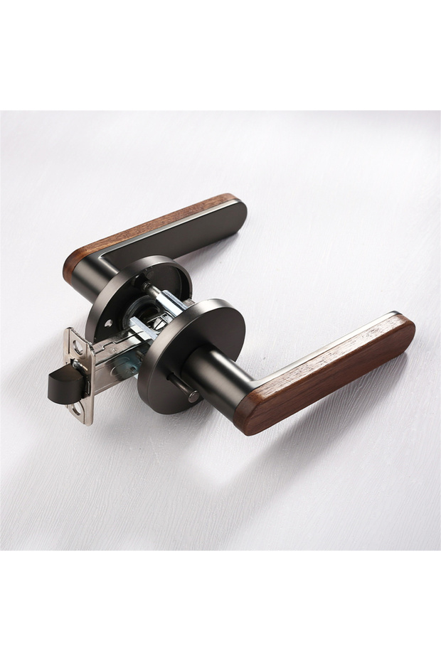 Viladepot Privacy Door Handle Walnut Wood Handle Lever Matt Brushed Black Nickel Bedroom Bathroom...