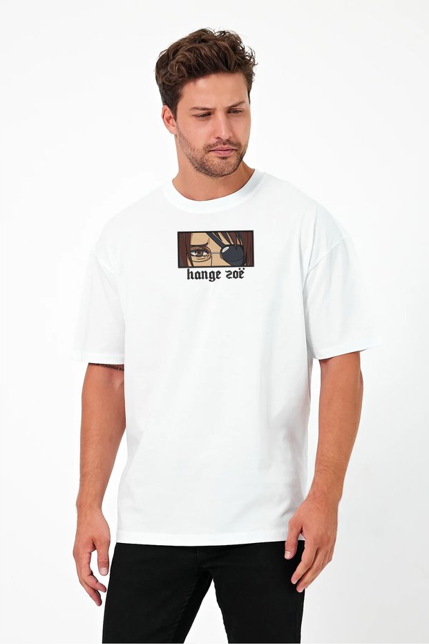 Unisex Oversize Embroidered Attack on Titan Hange Zoë Anime Design 100% Cotton T-Shirt
