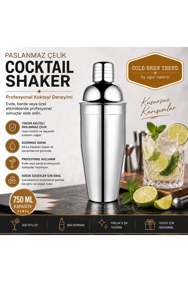 Stainless Steel Cocktail Shaker 750 ml – Professional Cocktail Mixer