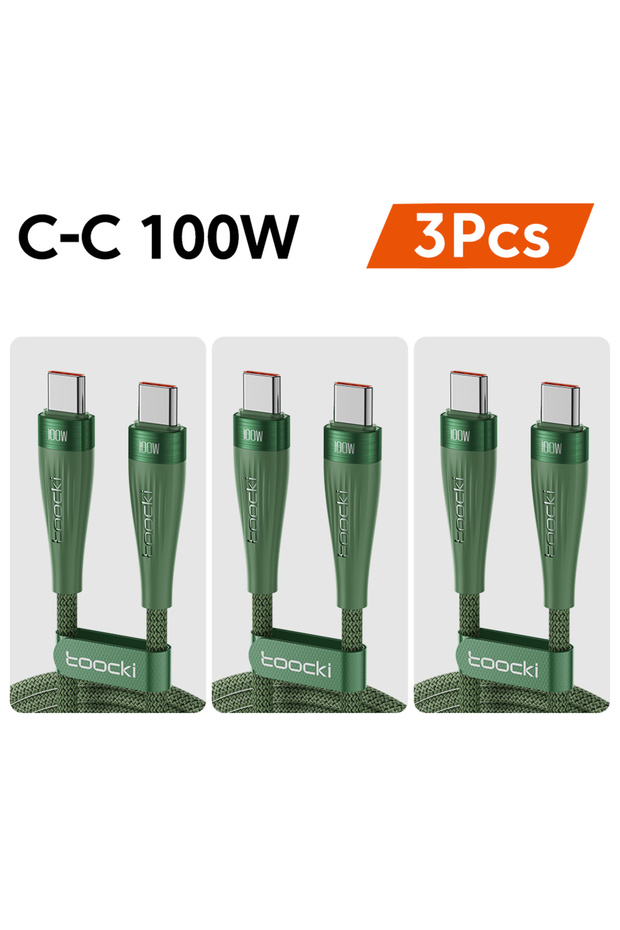 كابل توكي 1 متر 3 قطع 100 واط، كابل توكي 3 قطع PD 100 واط من النوع C إلى النوع C، كابل بيانات USB C للشحن السريع 60 واط