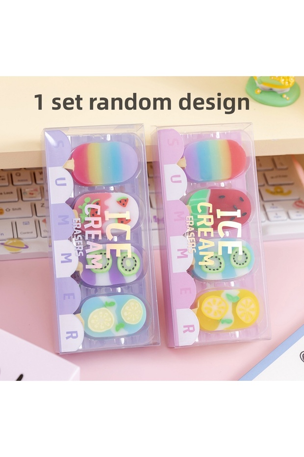 1 set random 1set/2 set Colorful Summer Ice Cream Fruits Eraser Kawaii Erasers School Supplies Stat