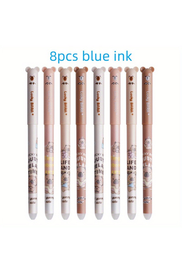 BLUE-8 SHANDS 8/4-Pack Capybara Erasable Gel Pens, 0.5mm Fine Tib, Quick-Dry Blue Ink, Rollerball Pe