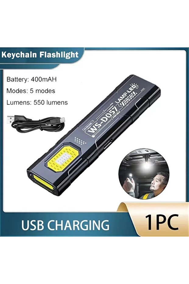 مصباح يدوي صغير قوي 839 بتقنية COB LED قابل لإعادة الشحن عبر USB-C، مصباح عمل معلق مقاوم للماء