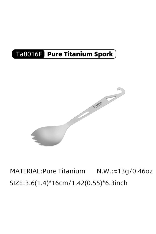 8016F Tiartisan Pure Titanium Multi-purpose Spoon Spork Outdoor Camping Tableware Bottle Opener Ultr