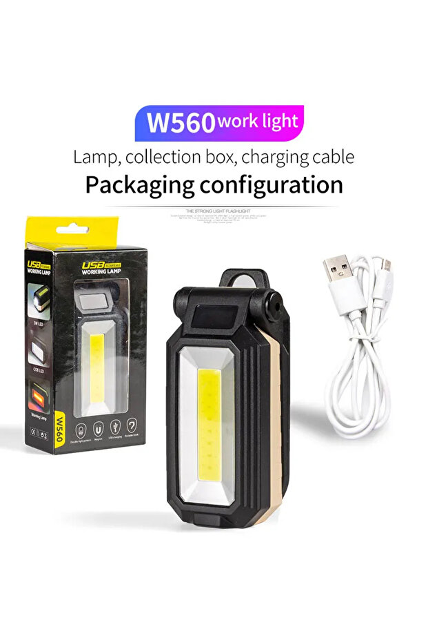 مصباح عمل مغناطيسي W560 COB قابل للتعديل والطي وكشاف LED قوي ومقاوم للماء في حالات الطوارئ