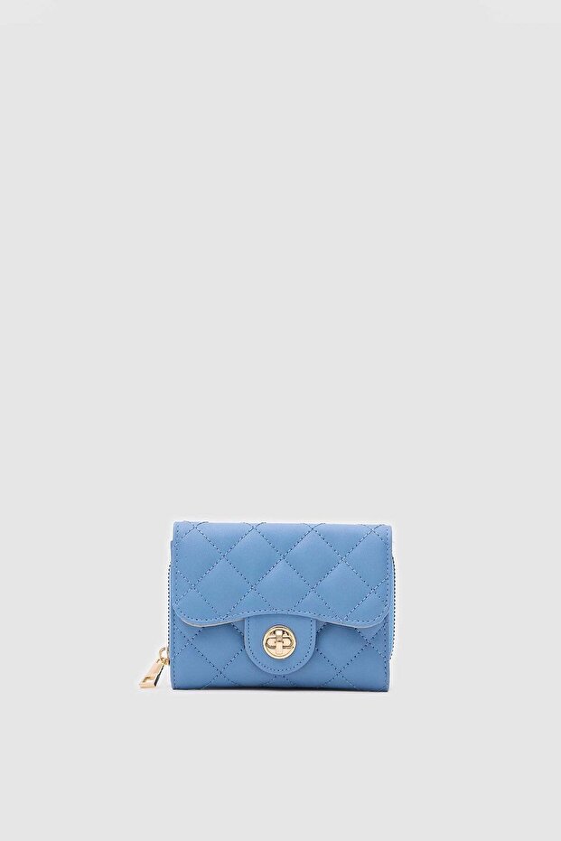 Coco Embroidery Detailed Zippered Women's Wallet Blue