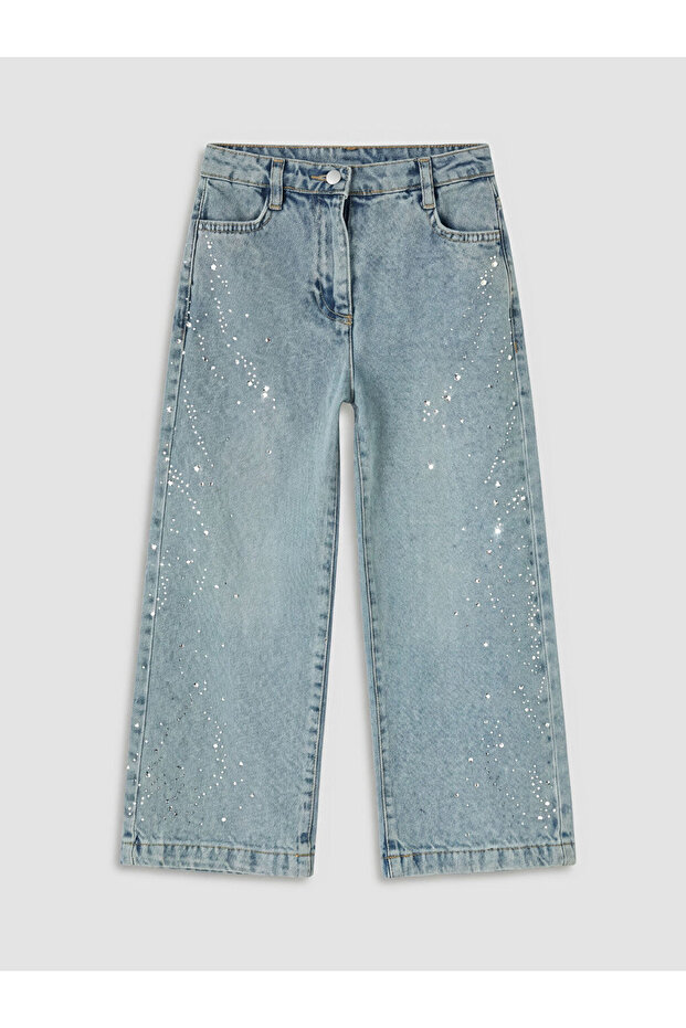 Indigo stone embroidered girl's jean pants