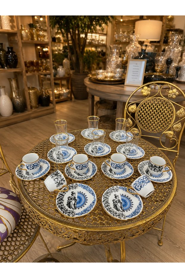 Esterhomedecor 6-Person Porcelain Coffee Cup Set and 6-Person Tea Set