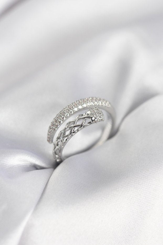 Silver Color Zircon Stone Spiral Women's Ring 5886