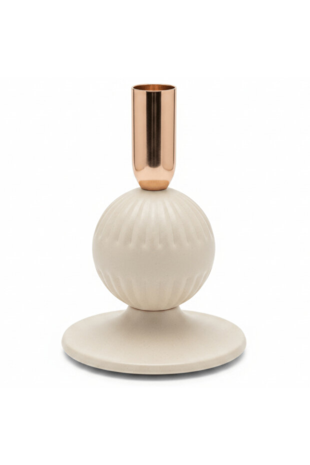 Cream & Rose Gold Elegant Metal Candle Holder – 15 cm