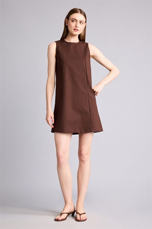 100% Cotton Crew Neck Linen-Look Sleeveless Mini Dress H6707Ax26Sm