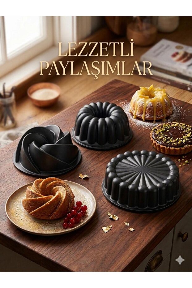 GRANİT DÖKÜM MİNİ KEK KALIBI 3'LÜ SET