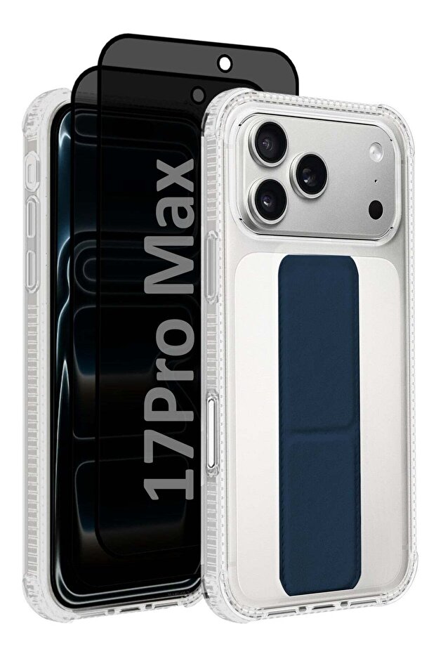 3 Packs Finger Grip Clear Case Cover for iPhone 17 Pro Max - Kickstand Car Magnetic Holder Multi-function Protective Two-in-one Case with Two Privacy Screen Protectors - Dark Blue