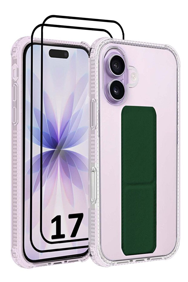 3 Packs Finger Grip Clear Case Cover for iPhone 17- Kickstand Car Magnetic Holder Multi-function Protective Two-in-one Case with Two 3D Screen Protectors - Dark Green