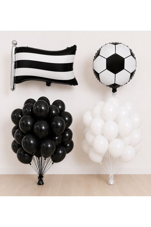 Black and White Flag Football Ball Themed Balloon Set