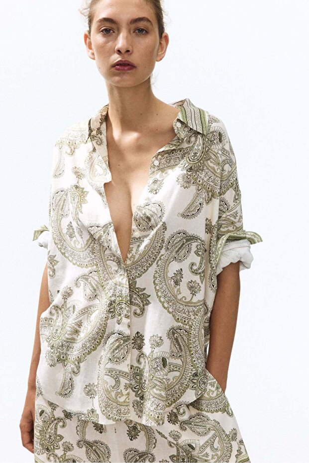 Oversized linen-blend shirt