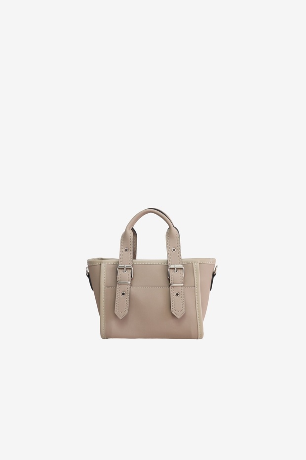 Beige Textured Bag with Mink Buckle Detail