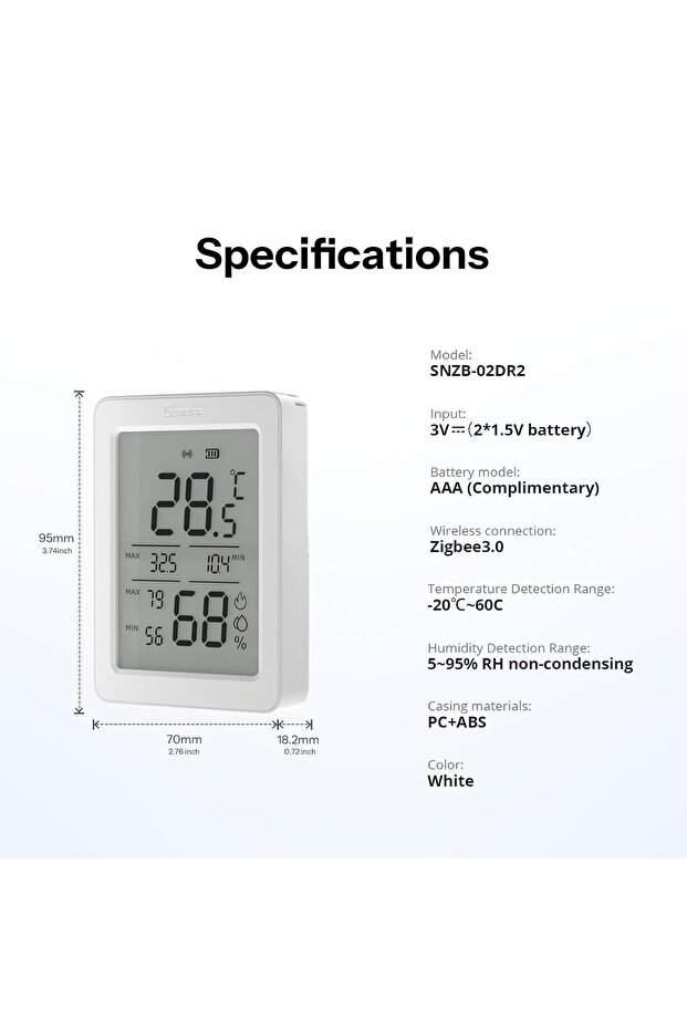 AirGuard TH, Indoor Smart Zigbee Temperature and Humidity Sensor, 3.6'' LCD Display, App Monitoring with Charts, Notification Alerts, Data Export, Remote Data Display - 8