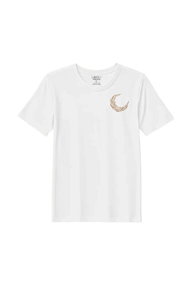 Eid T-Shirt - Golden Crescent Noor Embroidered Design, Premium Polycotton, Breathable Unisex Festive Wear for Men & Women