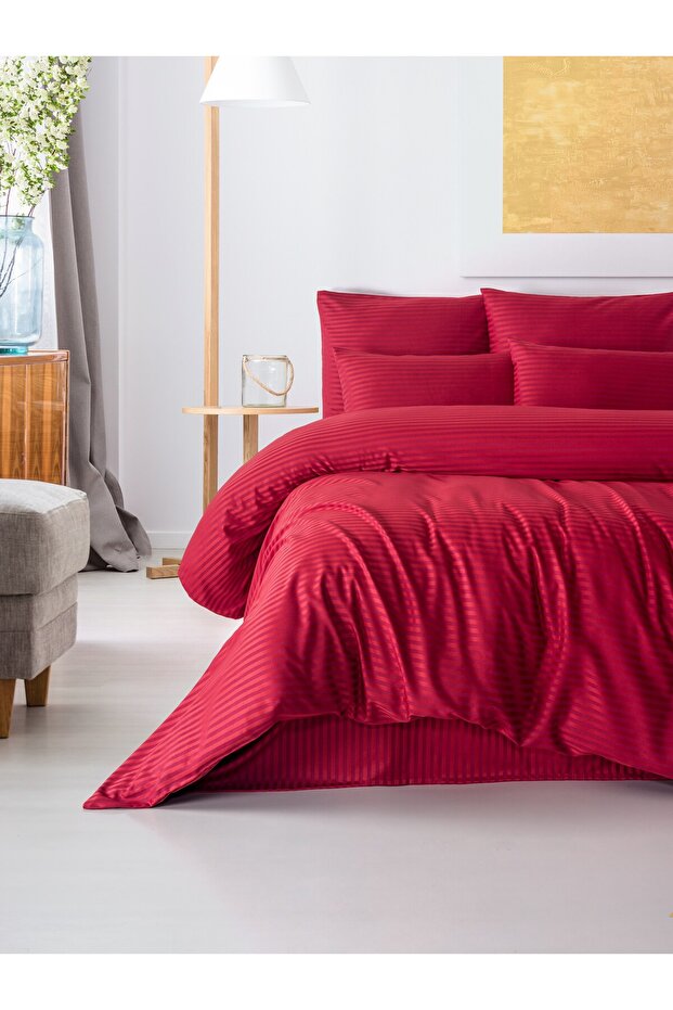 Cotton Satin Striped Double Duvet Cover Set
