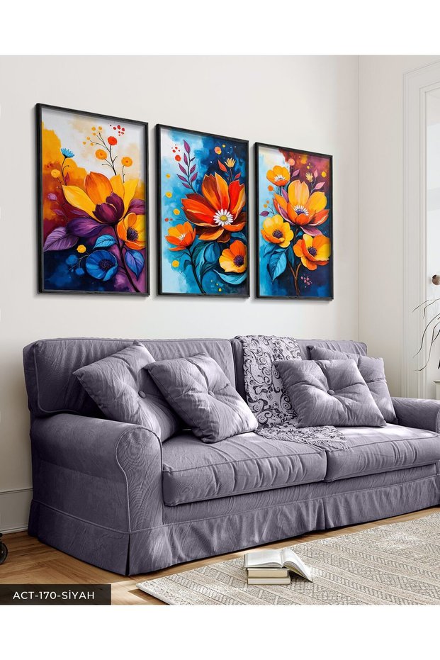 Vibrant Colored Flowers 3 Piece Wooden Framed Painting Act