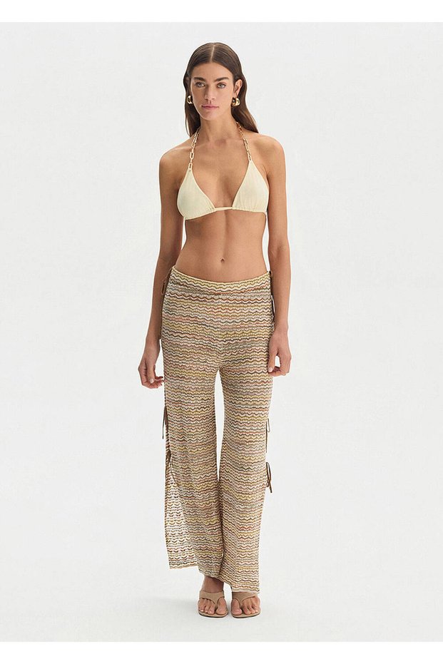 Beige Color Gradient Shimmering Knitwear Pants
