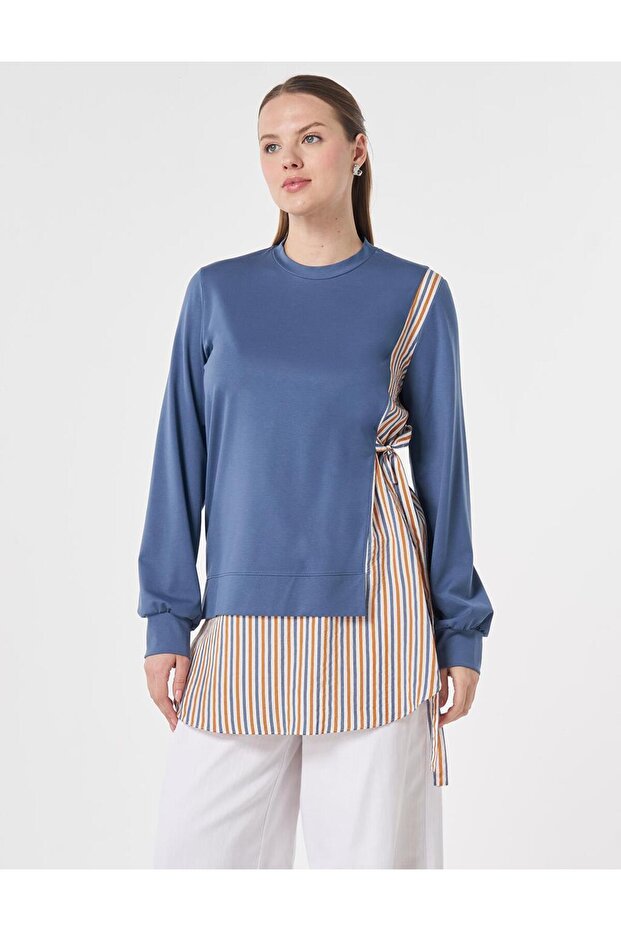 Shirt Detailed Rayon Sweatshirt Indigo
