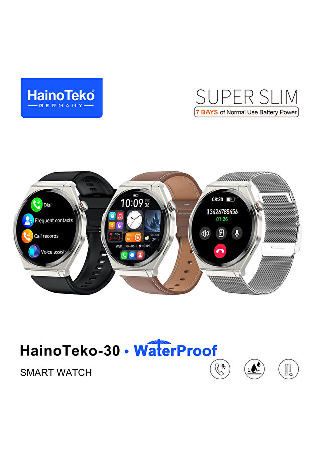 -30 Super Slim Waterproof Design Smart Watch With AMOLED Display 7 Days Battery Backup 3 Pair Straps and Charging Cable Designed for Men