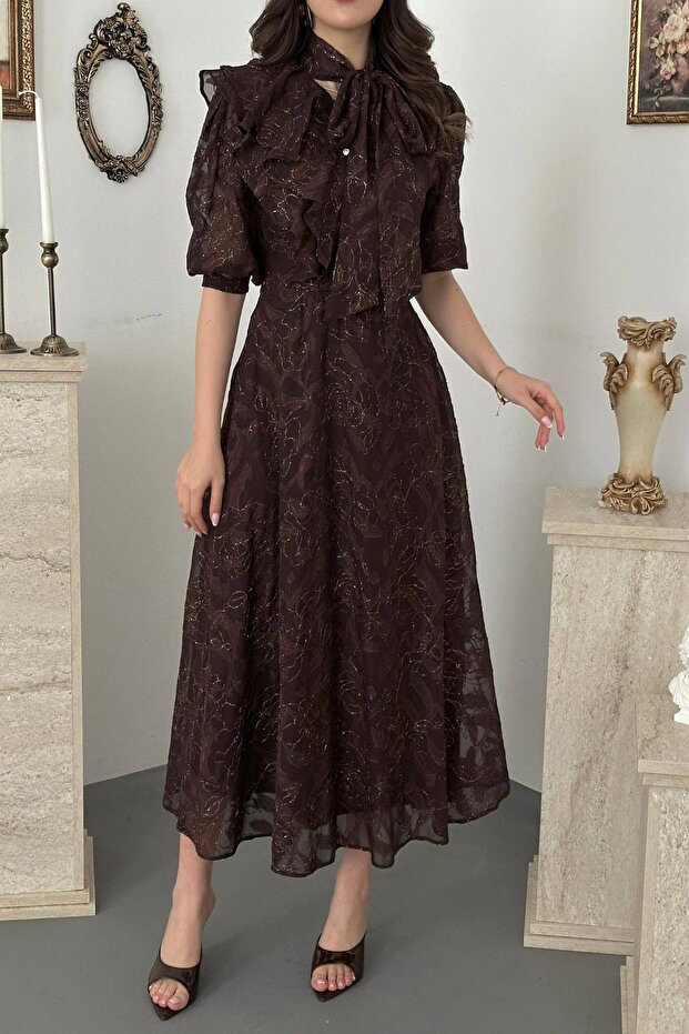 Rochie lungă cu model cu funde - 4