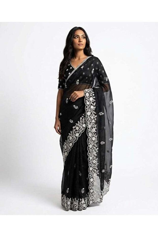 Nool Shab Organza Saree with Unstitched Blouse Material