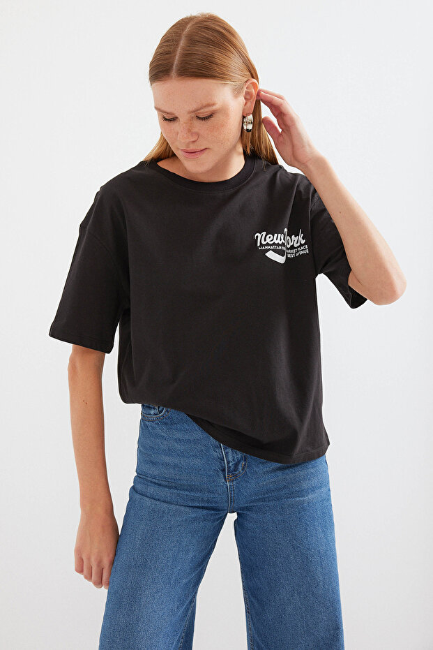 4318 Printed Basic T-Shirt - Black