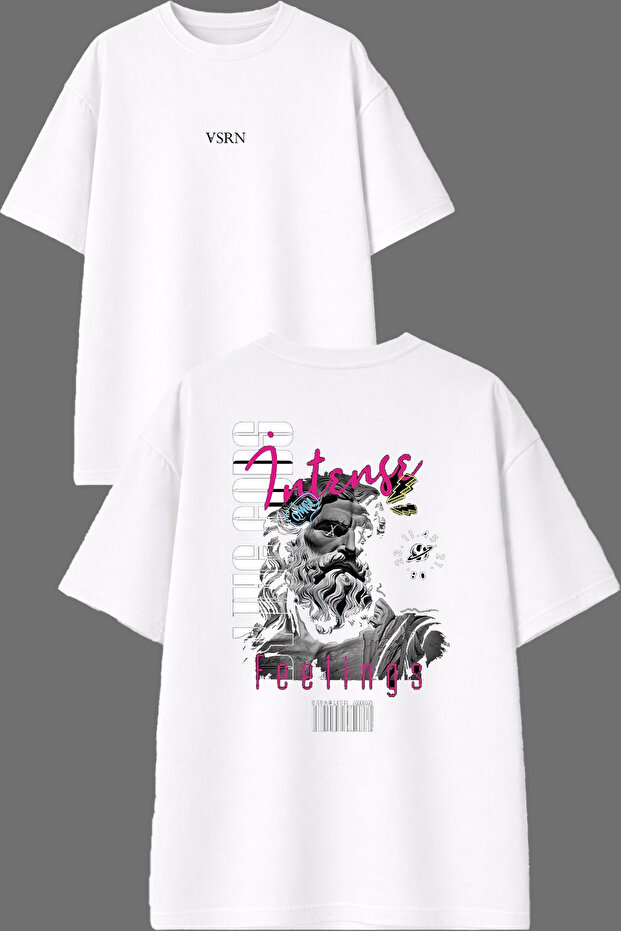 Bearded Man Design Front and Back Printed White Oversize T-Shirt